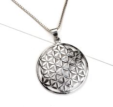 92.5 Sterling Silver Pendant Round Sacred Flower Of life In Hexagonal Design