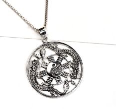 92.5 Sterling Silver Pendant Ying Yang In Centre And Brick Dragon Design
