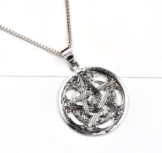 92.5 Sterling Silver Pendant Five Point Pentagram Celtic Knot Crescent Moon