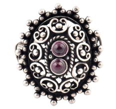 Oxidized 92.5 Sterling Silver Ring Adjustable Oval Engraved Amethyst Studded  Ring (Free Size)