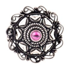 Oxidized 92.5 Sterling Silver Ring Adjustable Round Floral Amethyst Ring (Free Size)