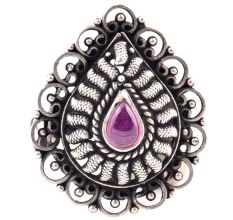 Oxidized 92.5 Sterling Silver Ring Adjustable Pear shaped Amethyst stone Designer Ring (Free Size)