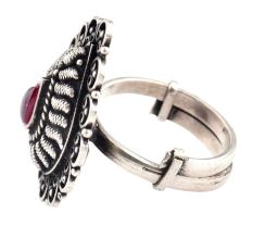 Oxidized 92.5 Sterling Silver Ring Adjustable Pear shaped Amethyst stone Designer Ring (Free Size)