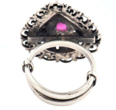 Oxidized 92.5 Sterling Silver Ring Adjustable Pear shaped Amethyst stone Designer Ring (Free Size)