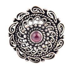 Oxidized 92.5 Sterling silver Ring Adjustable Amethyst Stone Studded  Floral and Paisley Design (Free Size)
