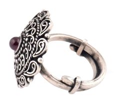 Oxidized 92.5 Sterling silver Ring Adjustable Amethyst Stone Studded  Floral and Paisley Design (Free Size)