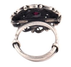 Oxidized 92.5 Sterling silver Ring Adjustable Amethyst Stone Studded  Floral and Paisley Design (Free Size)