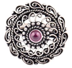 Oxidized 92.5 Sterling silver Ring Adjustable Amethyst Stone Studded Paisley Design (Free Size)