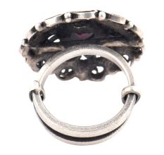 Oxidized 92.5 Sterling silver Ring Adjustable Amethyst Stone Studded Paisley Design (Free Size)