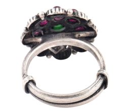Oxidized 92.5 Sterling Silver Ring Adjustable Petals Round Amethyst And Onyx Studded Ring (Free Size)