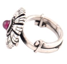 Oxidized 92.5 Sterling Silver Ring Adjustable With Spaced Petals Floral Design (Free Size)