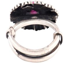 Oxidized 92.5 Sterling Silver Ring Adjustable With Spaced Petals Floral Design (Free Size)