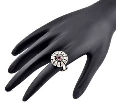 Oxidized 92.5 Sterling Silver Ring Adjustable With Spaced Petals Floral Design (Free Size)