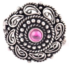 Oxidized 92.5 Sterling Silver Ring Adjustable Double Rope Parsley Amethyst Stone Studded Ring (Free Size)