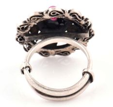 Round 92.5 Sterling silver Ring With Petals And Scroll Flower Design (Free Size)
