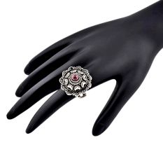 Round 92.5 Sterling silver Ring With Petals And Scroll Flower Design (Free Size)