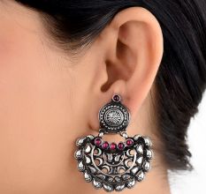 92.5 Sterling Silver Chandbali Earrings With Amethyst Stones