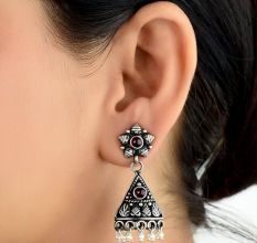 Floral Amethyst 92.5 Sterling Silver Earrings Engraved Leaves Pearl Tassel Danglers