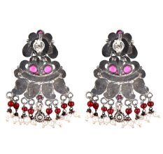 Intricate 92.5 Sterling Silver Earrings Pink Jade Garnet And Pearls