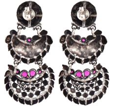 92.5 Sterling silver Earrings Two layered Dangler With Peacock Stud Pink Sapphire