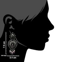 Floral 92.5 Sterling Silver Dangler Earrings Big Tear Drop Design With Pink Sapphire And Pearl