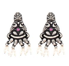 Peacock 92.5 Sterling Silver Earrings Engraved Feathers And Amethyst Stone  Danglers
