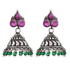 Amethyst Stud 92.5 Sterling Silver Earrings Jhumki With Onyx Beads Tassels