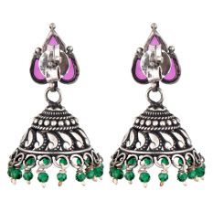 Amethyst Stud 92.5 Sterling Silver Earrings Jhumki With Onyx Beads Tassels
