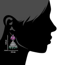 Amethyst Stud 92.5 Sterling Silver Earrings Jhumki With Onyx Beads Tassels