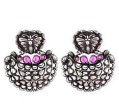 Butterfly 92.5 Sterling Silver Chandbali Earrings Fuchsia Jade Stoned Fashion For women