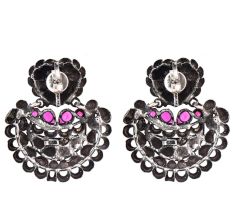 Butterfly 92.5 Sterling Silver Chandbali Earrings Fuchsia Jade Stoned Fashion For women