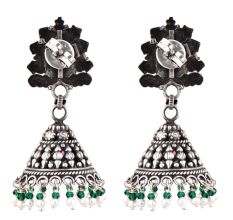 Indian Bird 92.5 Sterling silver Earrings Jhumki with Green Peridot And Pearl Tassels