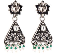 Star Amethyst 92.5 Sterling Silver Earrings  Pyramid Design Green Peridot And Pearl Beads