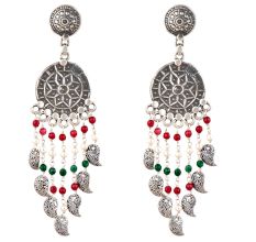 Dream Catchers 92.5 Sterling silver Earrings Oxidized Green Peridot Red Chalcedony And pearl Beads