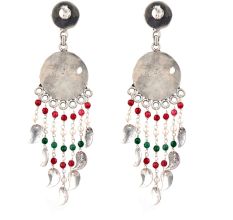 Dream Catchers 92.5 Sterling silver Earrings Oxidized Green Peridot Red Chalcedony And pearl Beads
