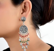 Dream Catchers 92.5 Sterling silver Earrings Oxidized Green Peridot Red Chalcedony And pearl Beads