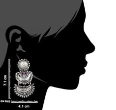 Three Layered 92.5 Sterling Silver Earrings Chandbali design border Floral Stud And Pink Onyx Stone