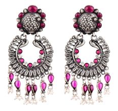 Floral Design 92.5 Sterling Silver Earrings Adorned With Pink Tourmaline Stones