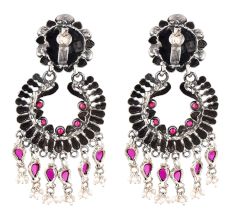Floral Design 92.5 Sterling Silver Earrings Adorned With Pink Tourmaline Stones
