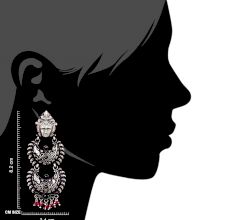 Durga Stud 92.5 Sterling silver Earrings Three Layered Danglers adorned with pink Tourmaline And Green Peridot Stones