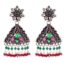 Multicolored Triangular Sterling Silver Earrings Stone Studded jhumki