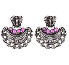 Butterfly Stud 92.5 Sterling Silver Earrings Chanbali Decorated With Pink Fuchsia Beads