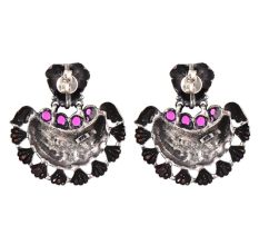 Butterfly Stud 92.5 Sterling Silver Earrings Chanbali Decorated With Pink Fuchsia Beads