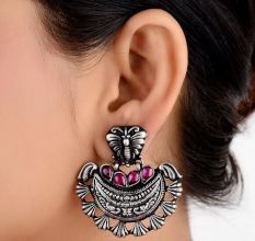 Butterfly Stud 92.5 Sterling Silver Earrings Chanbali Decorated With Pink Fuchsia Beads