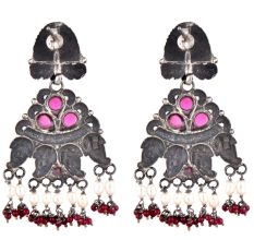 Peacock  Stud 92.5 Sterling Silver Earings Floral Pink Fuchsia Buds Red Chalcedony And pearl Beads Danglers