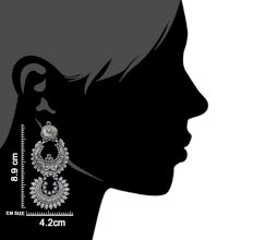Long Peacock Design 92.5 Sterling Silver Earrings Two Layers Floral Design Pink Fuchsia Chandbali Danglers