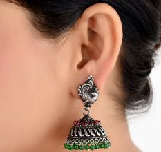 92.5 Stering Silver Earrings Tribal Stud Amethyst And Green Onyx Stone Jhumki
