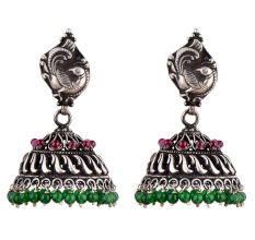 92.5 Stering Silver Earrings Tribal Stud Amethyst And Green Onyx Stone Jhumki