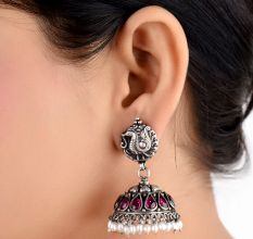 Peacock 92.5 Sterling silver Earring Amethyst Stone Pearl Hangings