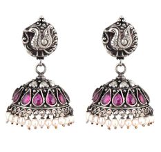 Peacock 92.5 Sterling silver Earring Amethyst Stone Pearl Hangings